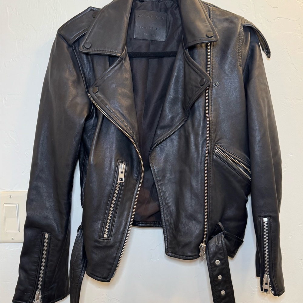 All Saints Black Leather Balfern Biker Jacket
